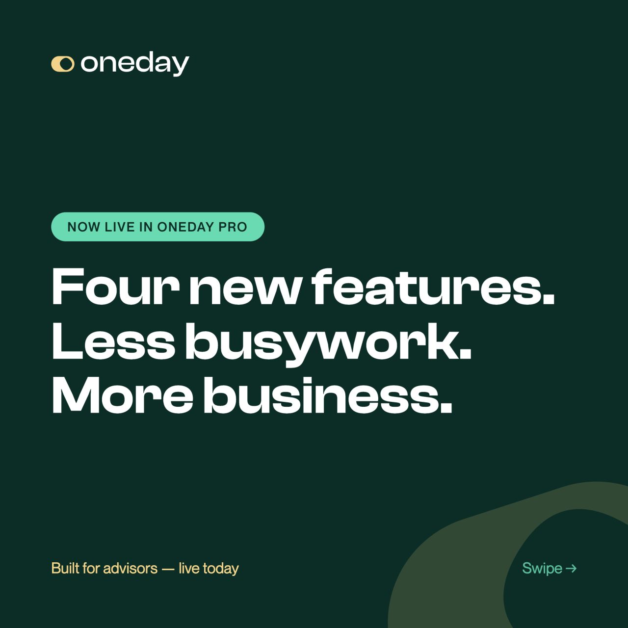 Four new features, less busywork, more business. Now live in Oneday Pro.