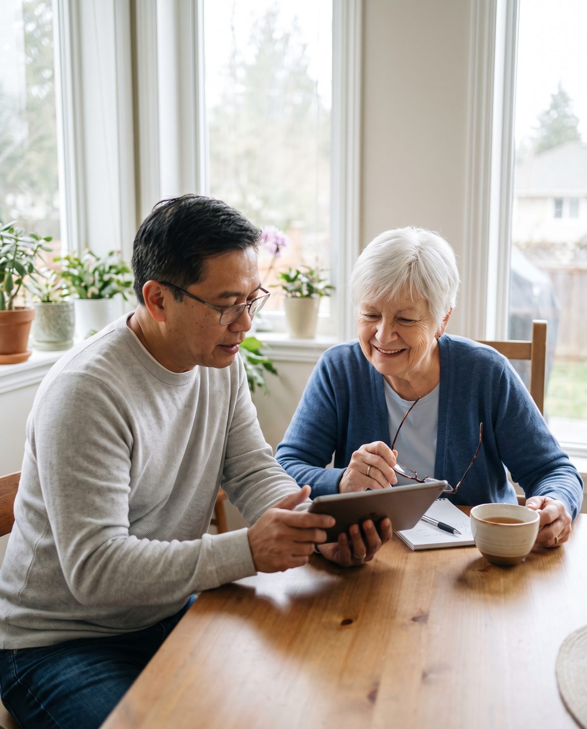 An advisor walks a retired client through her coverage options on a tablet